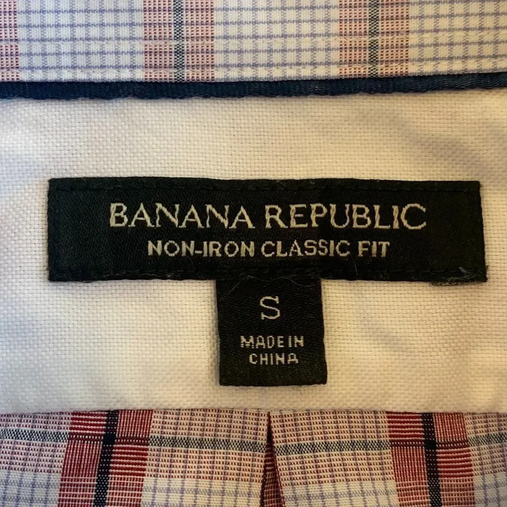Banana Republic Button Up Dress Shirt‎ Men's Small Windowpane Plaid Formal Top